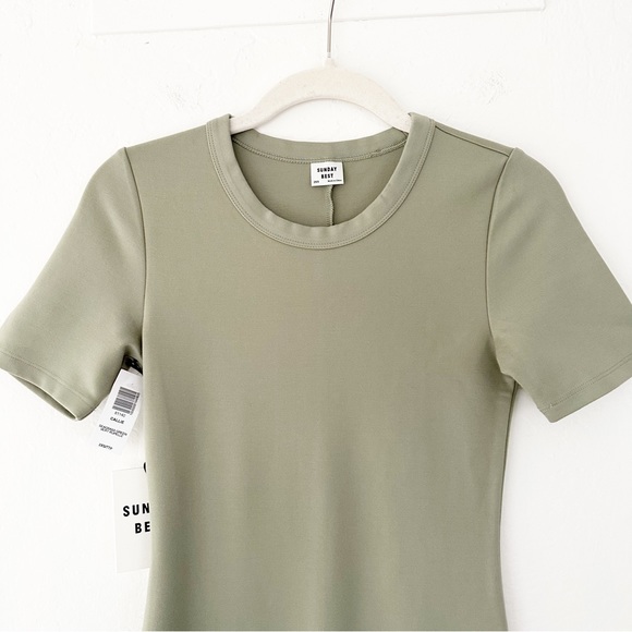 Aritzia Sunday Best Callie Seagrass Green Bodycon T-Shirt Mini Dress NWT | 2XS - Picture 3 of 8